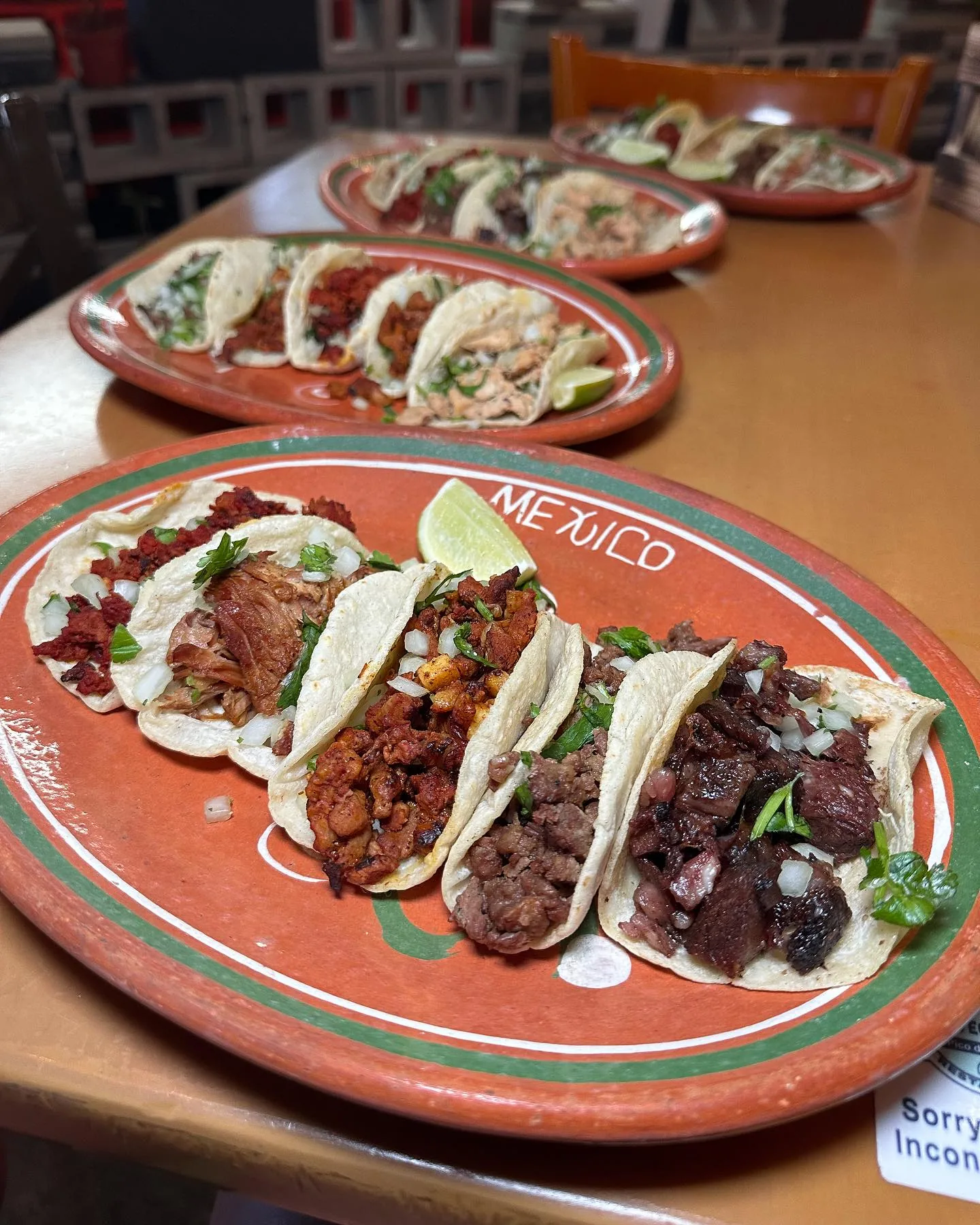 Plates of tacos on handmade corn tortillas at La Vecindad in Las Vegas